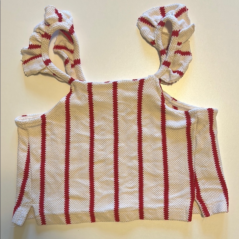 Zara Cream and Red Striped Knit Top